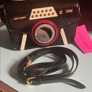 Betsey Johnson Black and Pink Camera Crossbody Bag